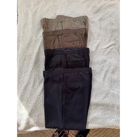 Haggar Mens Dress Pants Lot of 4 Size 36x29 Black Navy Brown Khaki Flat Front